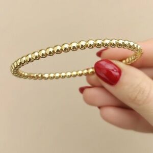14K Gold Plated Ball Bead Bangle Bracelet Waterproof 2.16” Small Wrist